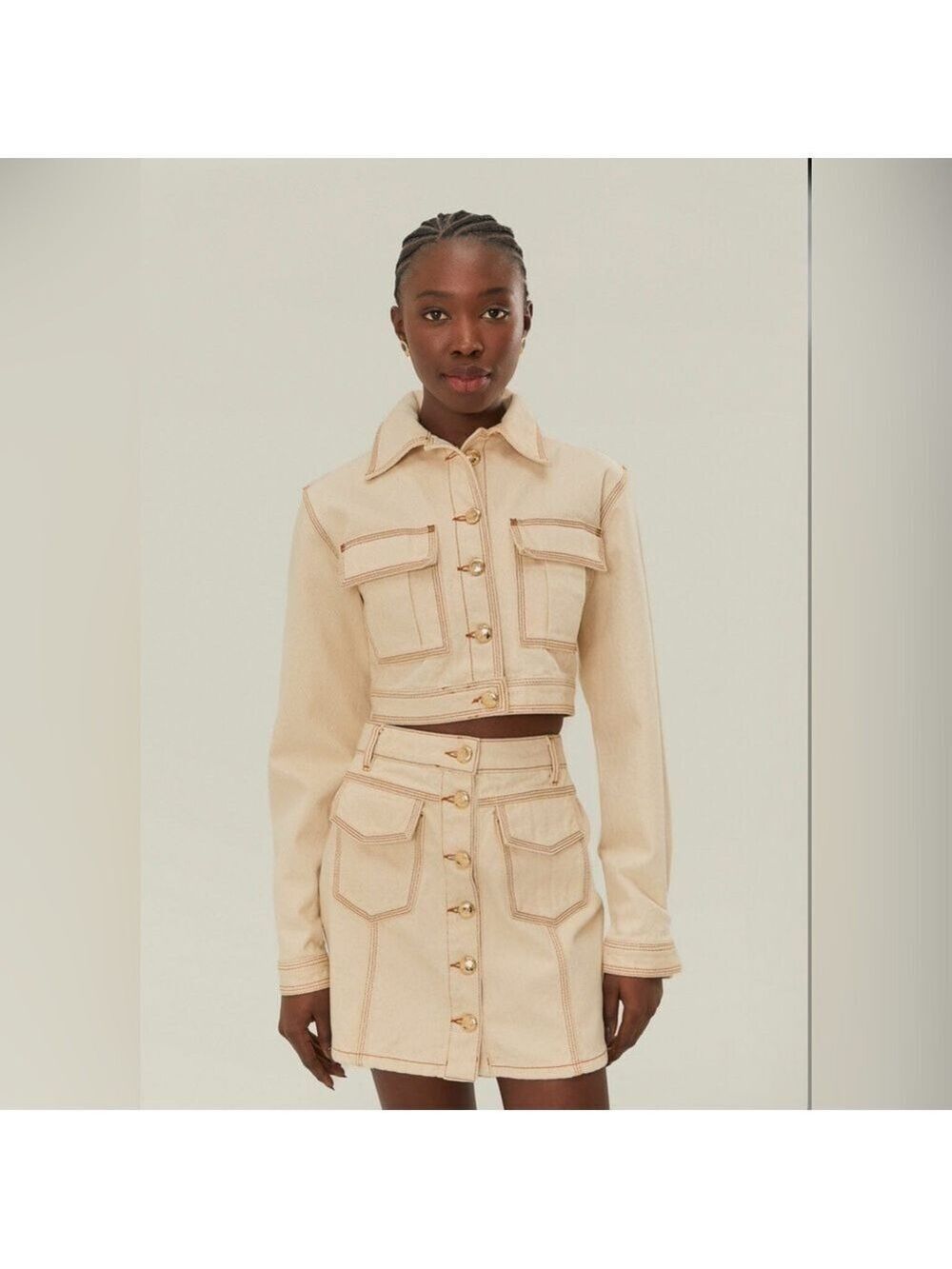 Farm Rio Off-White Gabardine Cropped Jacket